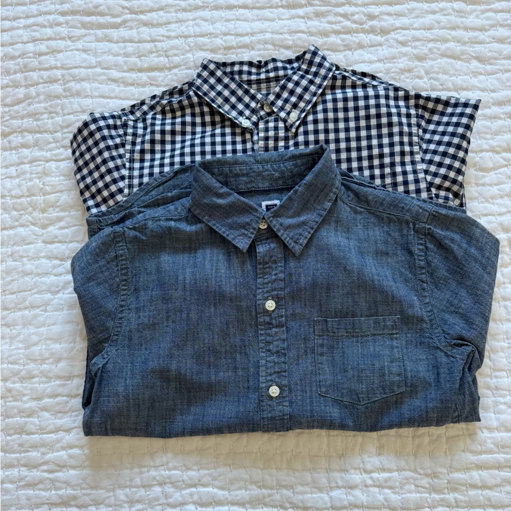 Janie and Jack Blue and Navy Gingham Button-up Shirts- Kids Size 8